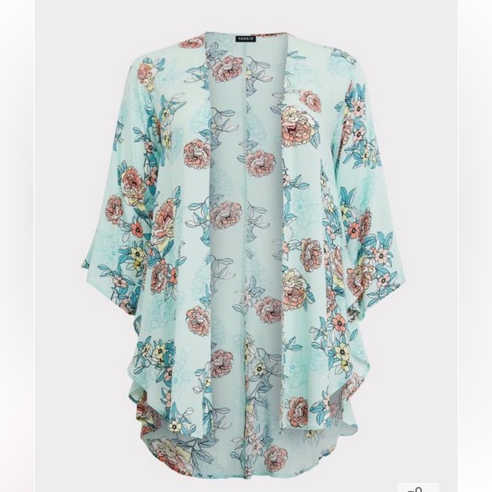 Torrid Mint Green Floral Crepe Shirttail Kimono 1X/2X NWT 11772914